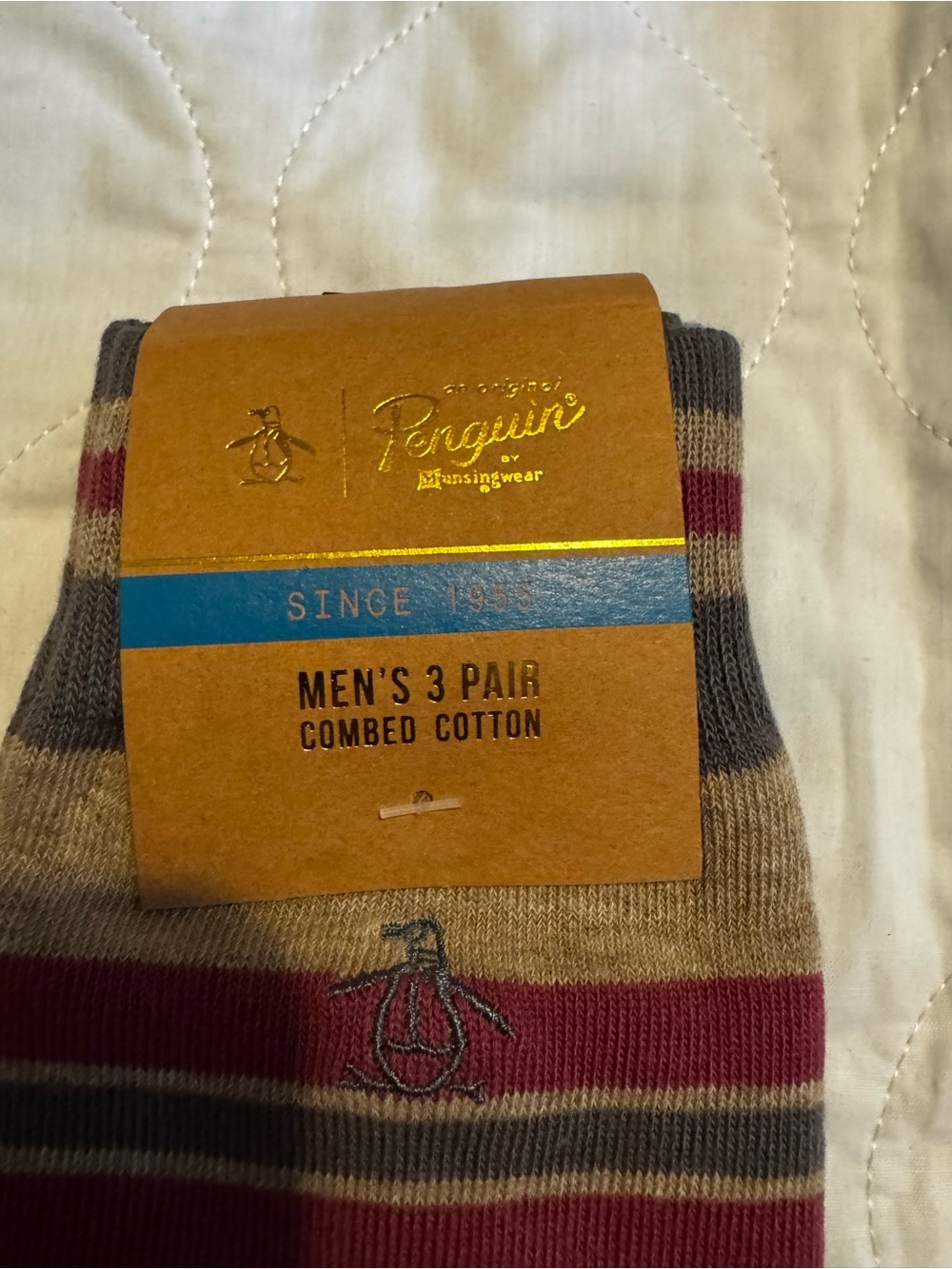 Original Penguin Men's 3-Pack Combed Cotton Striped Socks